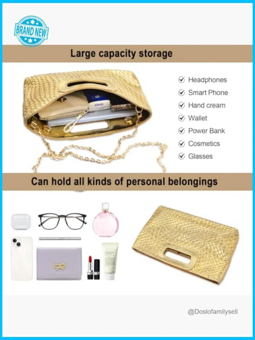 Straw Clutch Handbag Woven Bohemian Top Handle Crossbody Beach Purse Shoulder